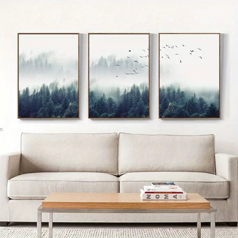 Nordic Forest Wall Art Set of 3 Canvas Prints 12x16in