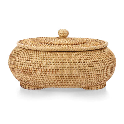 Hipiwe Round Rattan Storage Box with Lid - Woven Bread Basket