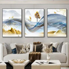 Nordic Luxury Ribbon Abstract Landscape Canvas Art (3 Pcs)