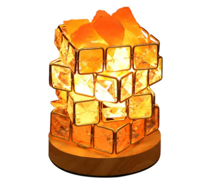 Himalayan Crystal Salt Lamp with Iron Cube Design