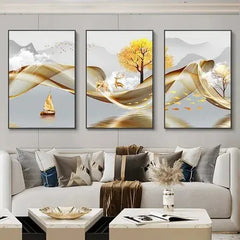 Nordic Luxury Ribbon Abstract Landscape Canvas Art (3 Pcs)
