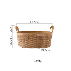 Hand-Woven Storage Basket with Carbonized Wood Handle