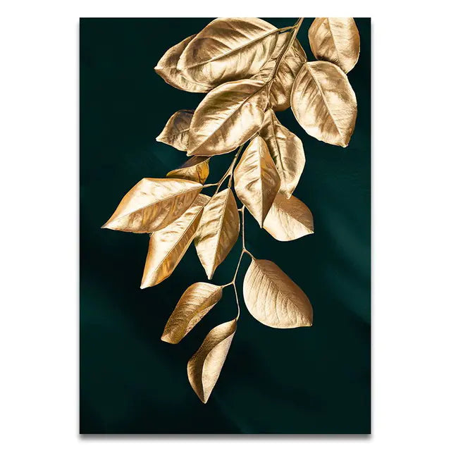 HD Modern Abstract Plant Gold Leaf Canvas Wall Art