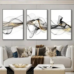 Nordic Luxury Ribbon Abstract Landscape Canvas Art (3 Pcs)