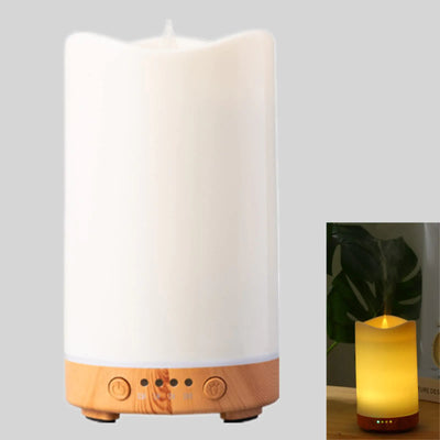 Flameless Candle Diffuser Mist Humidifier Essential Oil Diffusers with Candle Flame Effect Light Automatic LED Color Changing Aromatherapy Diffuser for Home Office Bar by Flapslat (Light Wood)