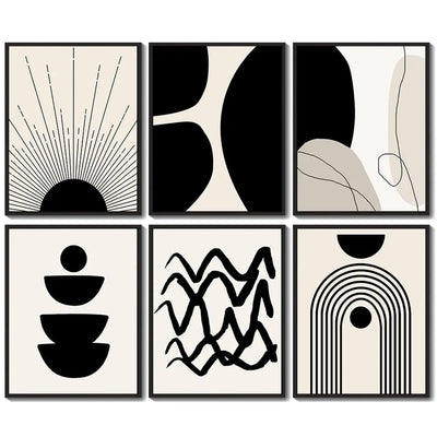 Drsoum Abstract Boho Wall Art Minimalist Geometric Framed Boho Room Decor Black Line Art Canvas Painting Mid Century Modern Prints Bohemian Posters for Living Room Bedroom 11x14in - Black Framed
