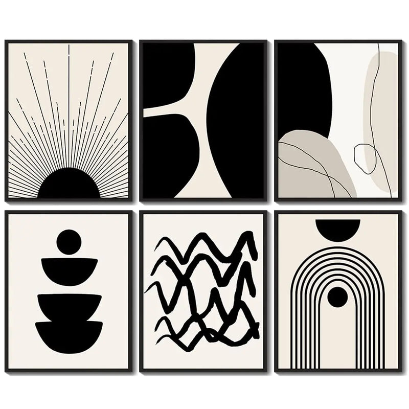 Drsoum Abstract Boho Wall Art Minimalist Geometric Framed Boho Room Decor Black Line Art Canvas Painting Mid Century Modern Prints Bohemian Posters for Living Room Bedroom 11x14in - Black Framed