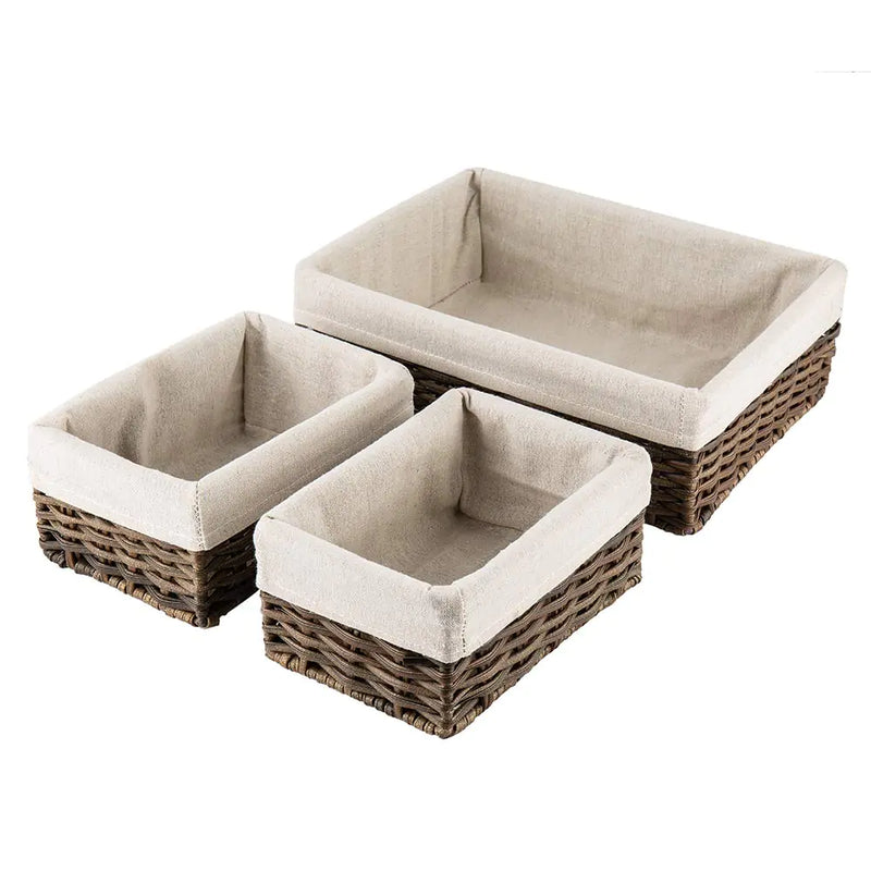 Hosroome Handmade Wicker Storage Baskets - Set of 3 Brown Nesting Baskets
