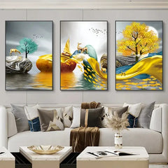Nordic Luxury Ribbon Abstract Landscape Canvas Art (3 Pcs)