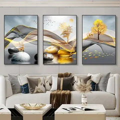 Nordic Luxury Ribbon Abstract Landscape Canvas Art (3 Pcs)