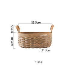 Hand-Woven Storage Basket with Carbonized Wood Handle