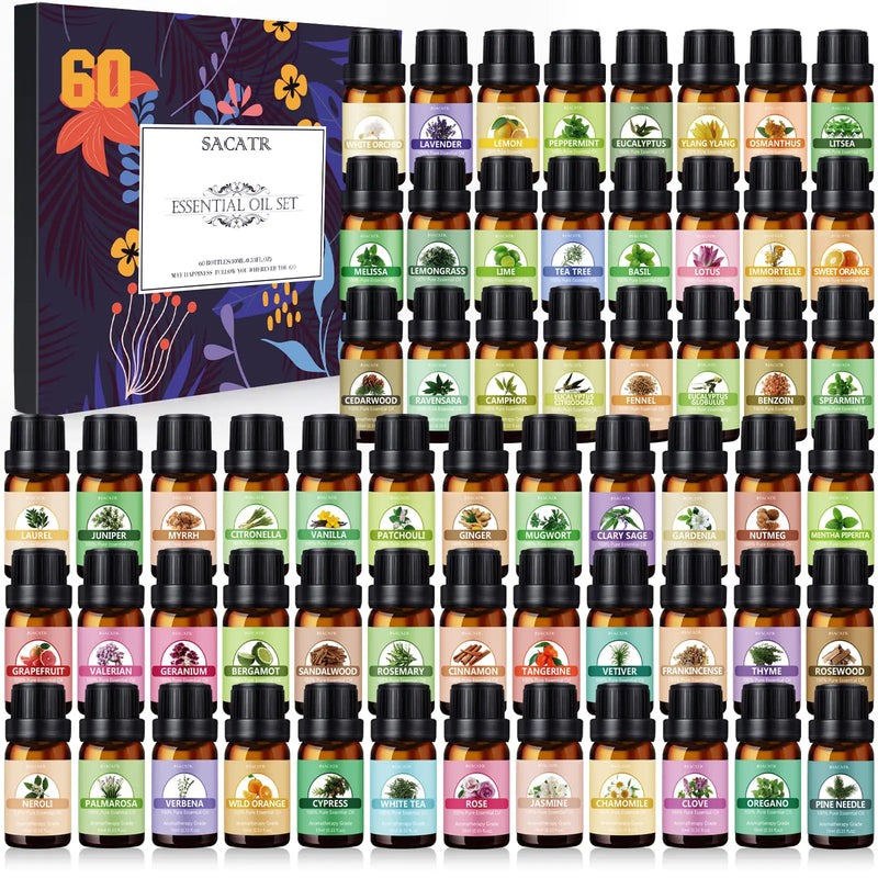 Essential Oil Set - Essential Oils - Pure Essential Oils - Perfect for Diffuser Massage Soap Candle Bath Bombs Making 60x10ml(0.33fl.oz)