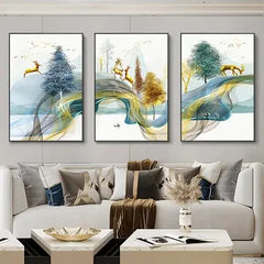 Nordic Luxury Ribbon Abstract Landscape Canvas Art (3 Pcs)