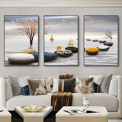 Nordic Luxury Ribbon Abstract Landscape Canvas Art (3 Pcs)