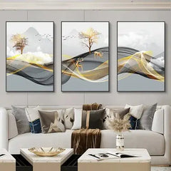 Nordic Luxury Ribbon Abstract Landscape Canvas Art (3 Pcs)