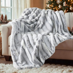 Hyde Lane Luxury Fluffy Faux Rabbit Fur Throw Blanket - Ultra Soft Cozy Blankets for Sofa Couch Bedroom | Warm Thick Fuzzy Throws As a Gift Snow Lynx 60"x80"