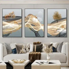 Nordic Luxury Ribbon Abstract Landscape Canvas Art (3 Pcs)