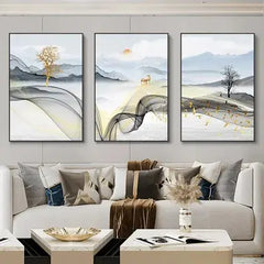 Nordic Luxury Ribbon Abstract Landscape Canvas Art (3 Pcs)