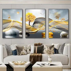 Nordic Luxury Ribbon Abstract Landscape Canvas Art (3 Pcs)