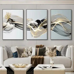 Nordic Luxury Ribbon Abstract Landscape Canvas Art (3 Pcs)