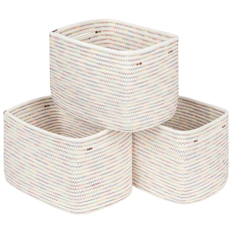Kriitools Cubes Storage Bins for Closet StorageSkin-friendly Cube Shelf Woven Baskets Bins for Organizing Rectangle Decorative Rope Basket for Nursery Basket Organizer Rainbow set of 3